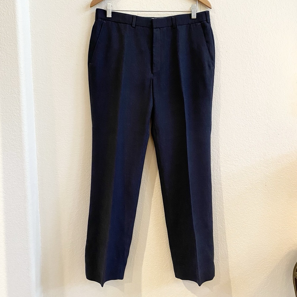St Michael Mens Trousers Navy Blue Waist 34" Inseam 31"‎ Made In UK Wool Blend